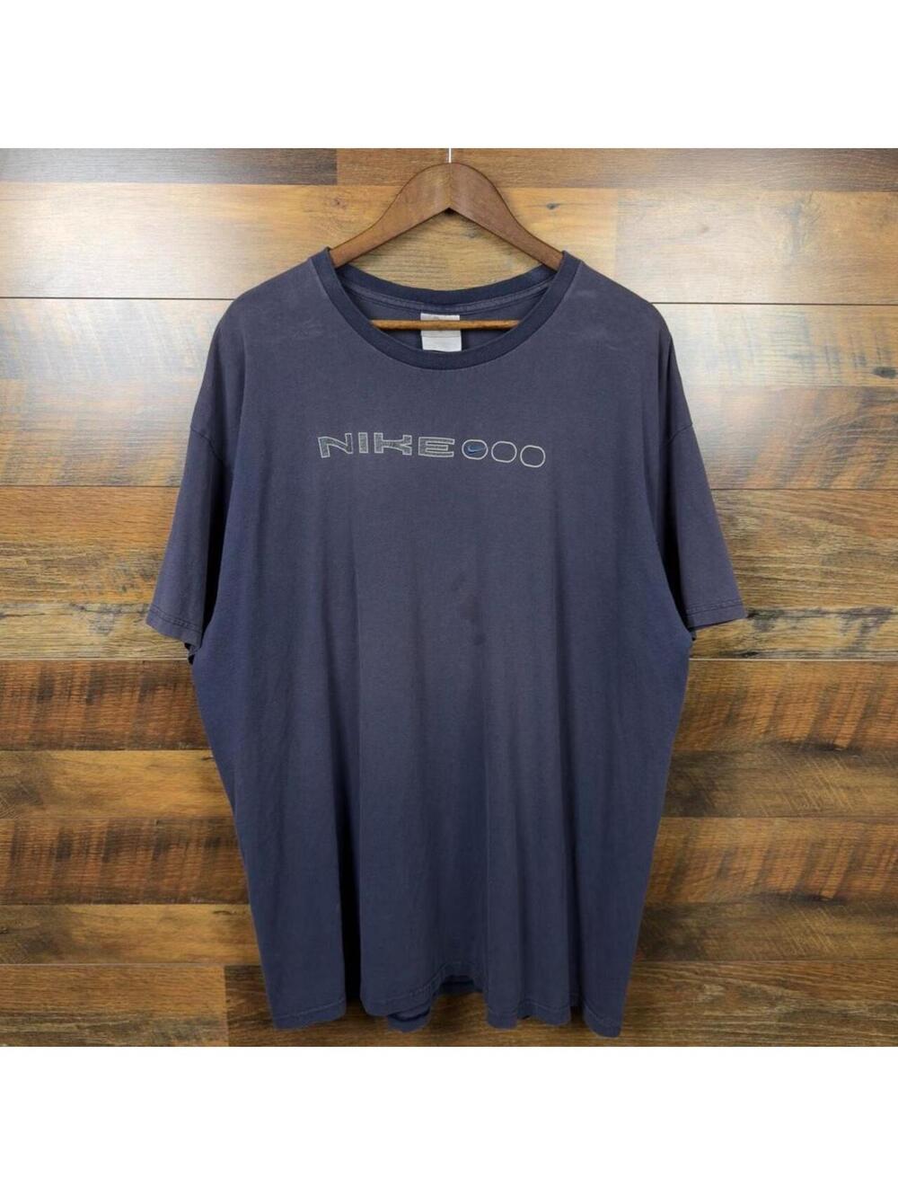 Vintage Y2K Nike 2000 T-Shirt 2XL Faded Navy Swoosh Spellout Graphic Tee